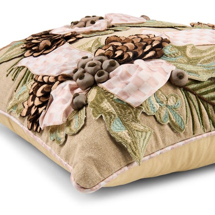 Mocha Holly Holiday Throw Pillow