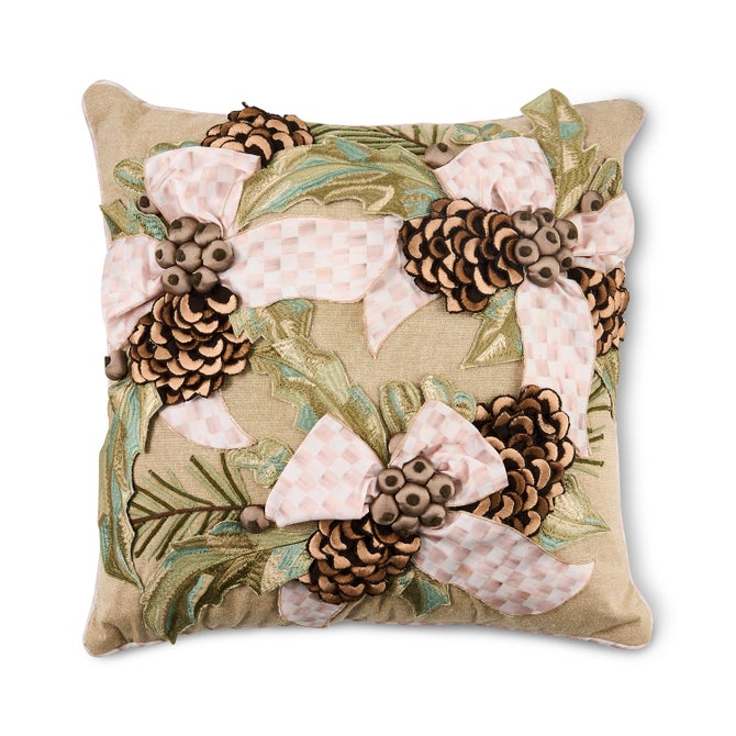Mocha Holly Holiday Throw Pillow image number 0