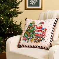 Tree Trimming Santa Throw Pillow