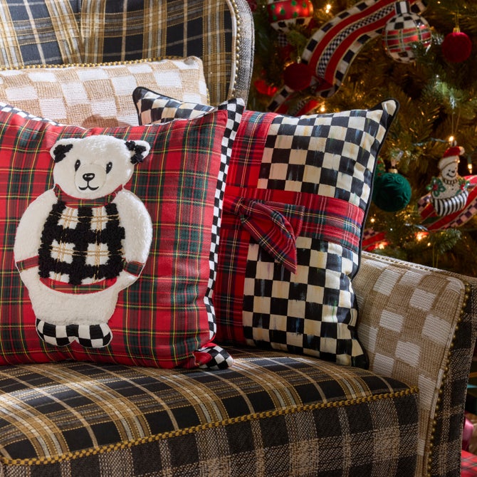 Courtly Check Tartan Bow Throw Pillow image number 1