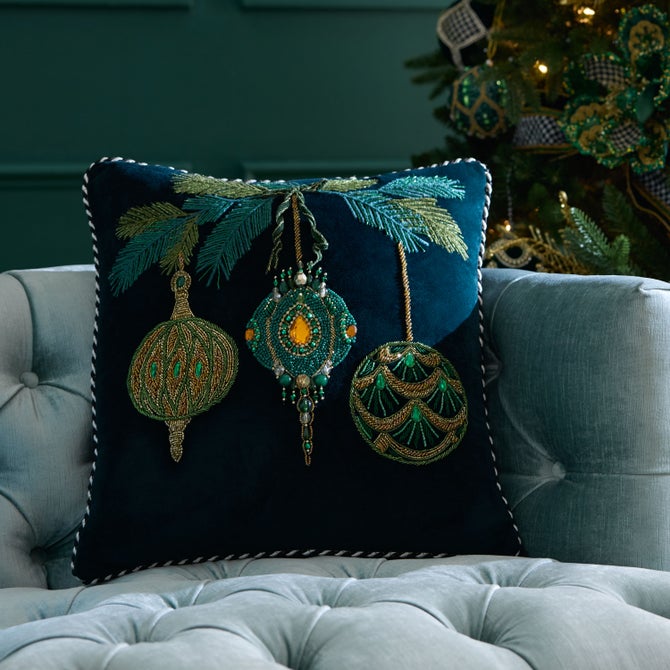 Emerald Ornaments Beaded Throw Pillow image number 1