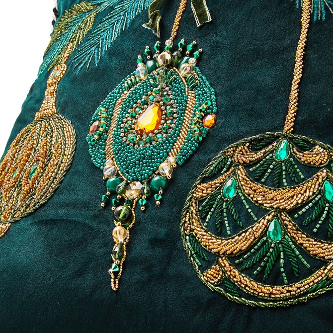 Emerald Ornaments Beaded Throw Pillow image number 3