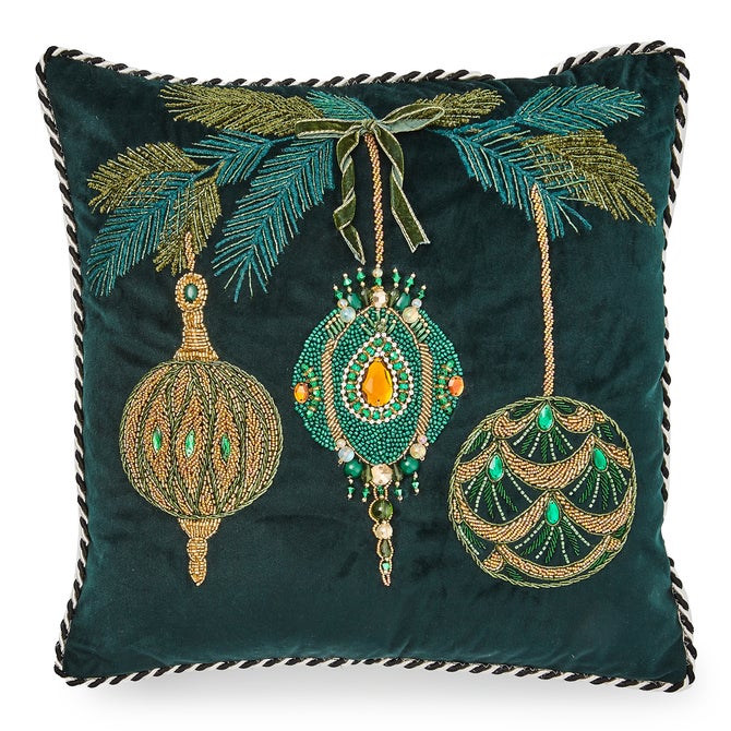 Emerald Ornaments Beaded Throw Pillow image number 0