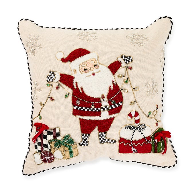 Santa with Tree Lights Throw Pillow image number 0