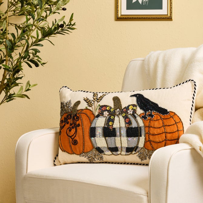 Pumpkin and Crow Lumbar Throw Pillow image number 1