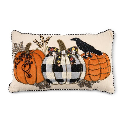Pumpkin and Crow Lumbar Throw Pillow