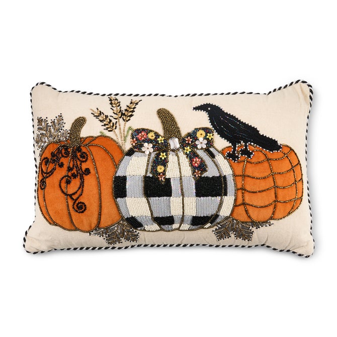 Pumpkin and Crow Lumbar Throw Pillow image number 0
