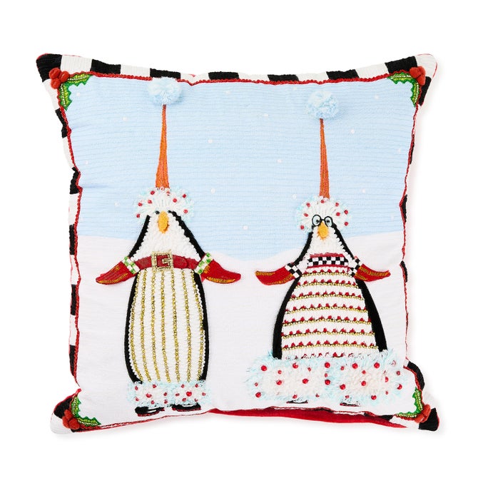 Patience Brewster Santa Penguins Throw Pillow image number 0