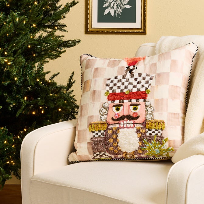 Mocha Check Nutcracker Throw Pillow image number 1