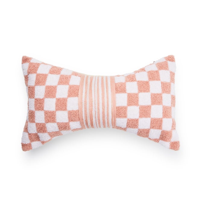 Pink Check Bow Throw Pillow image number 0