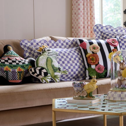 Violet Check Reversible Scalloped Lumbar Throw Pillow
