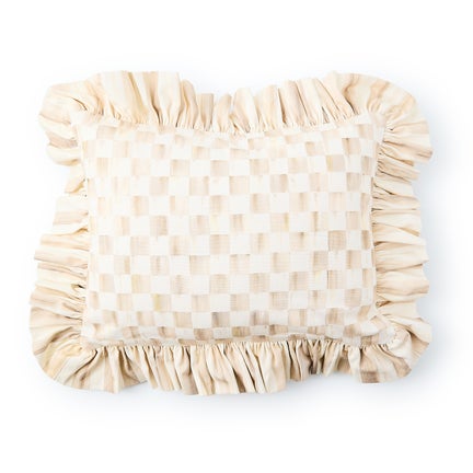 Mocha Check Lumbar Throw Pillow with Ruffle