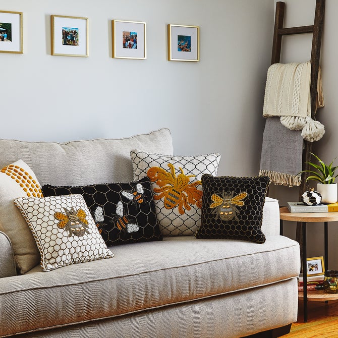 Queen Bee Black Throw Pillow image number 5
