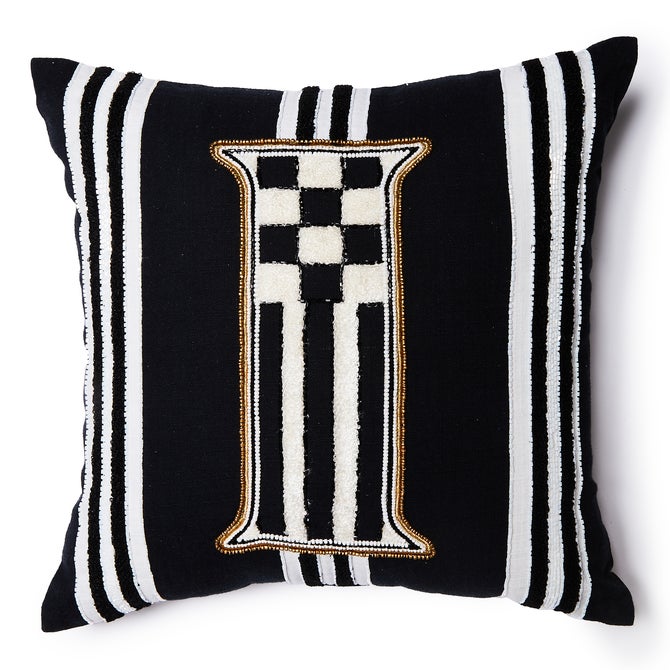 Monogram "I" Beaded Throw Pillow image number 0
