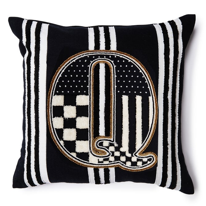 Monogram "Q" Beaded Throw Pillow image number 0