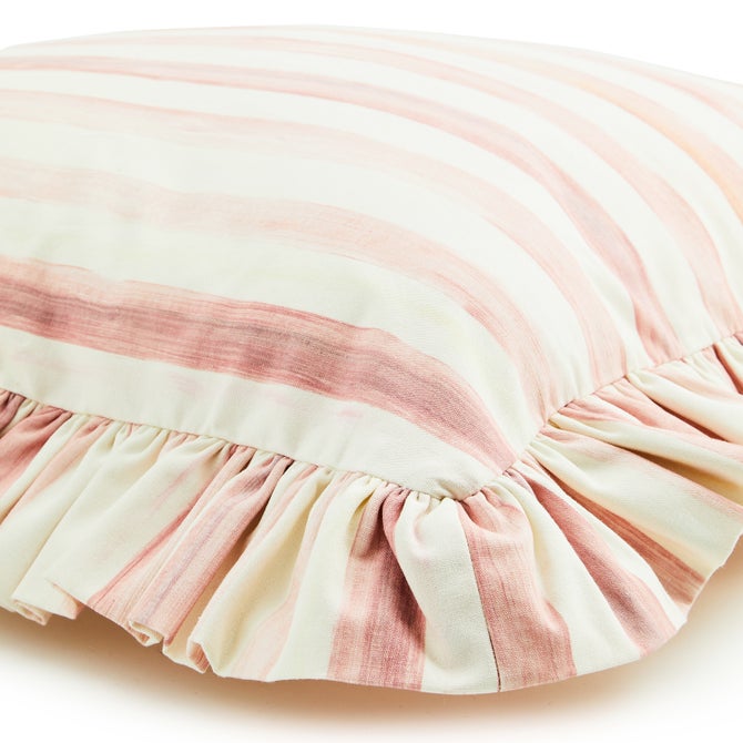 Rosy Stripe Ruffle Throw Pillow image number 2