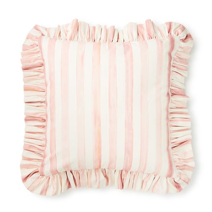 Rosy Stripe Ruffle Throw Pillow
