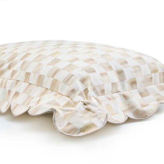 Mocha Check Reversible Scalloped Lumbar Throw Pillow image number 3