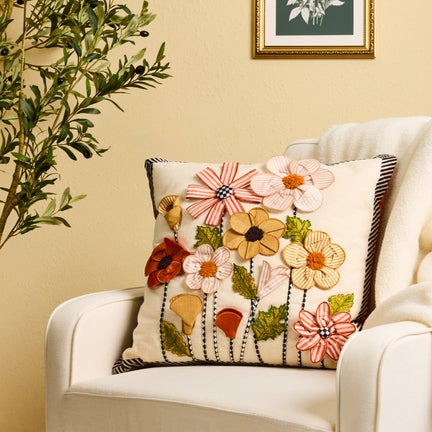 Striped Flowers Throw Pillow