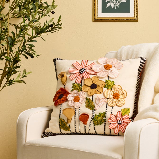 Striped Flowers Throw Pillow image number 1