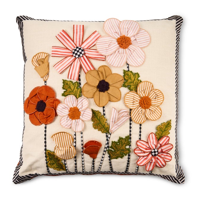 Striped Flowers Throw Pillow image number 0