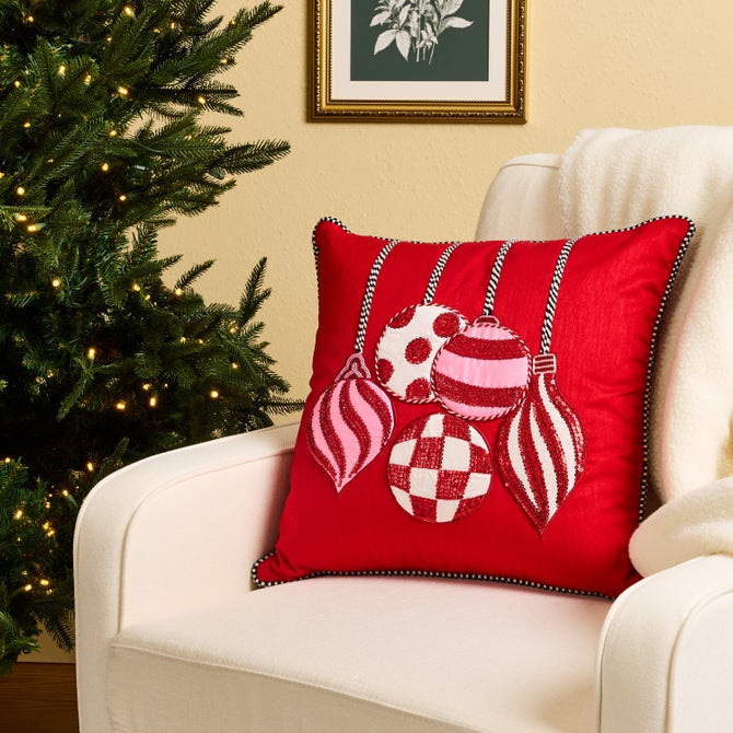 Red Ornaments Throw Pillow image number 1