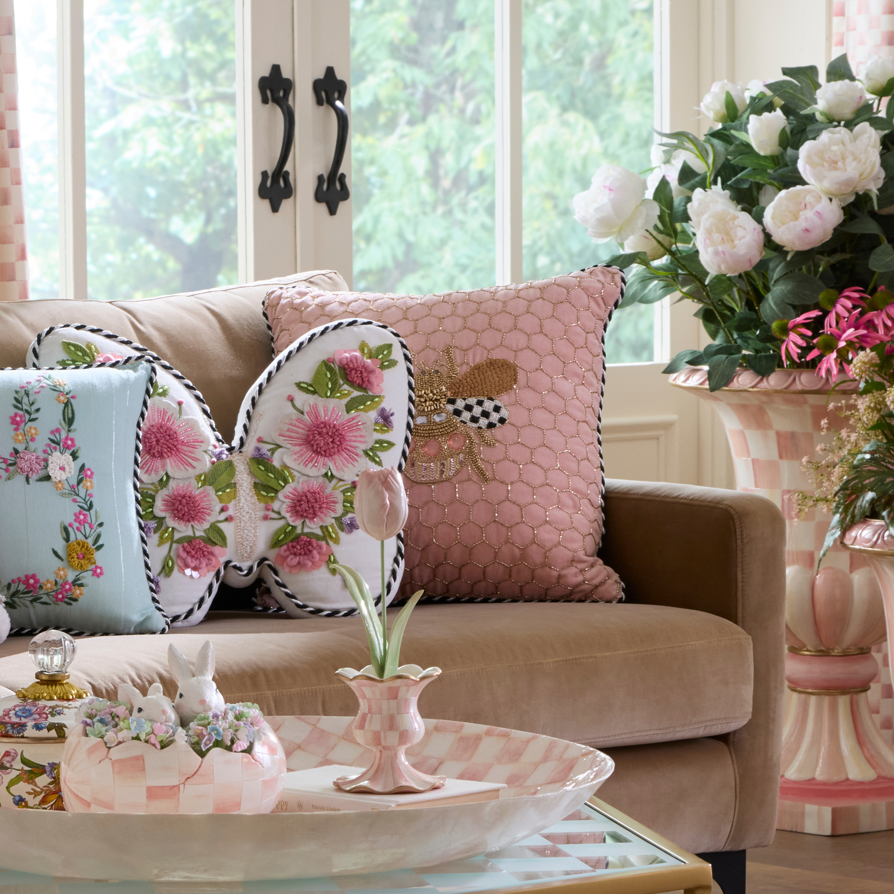 MacKenzie-Childs | Queen Bee Pink Throw Pillow