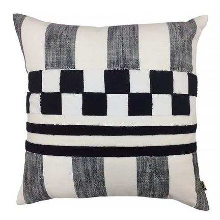Black Checks and Stripes Throw Pillow