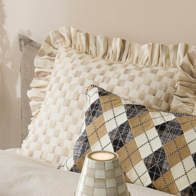 Mocha Check Throw Pillow with Ruffle image number 1