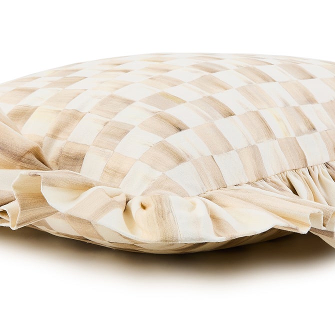 Mocha Check Throw Pillow with Ruffle image number 2