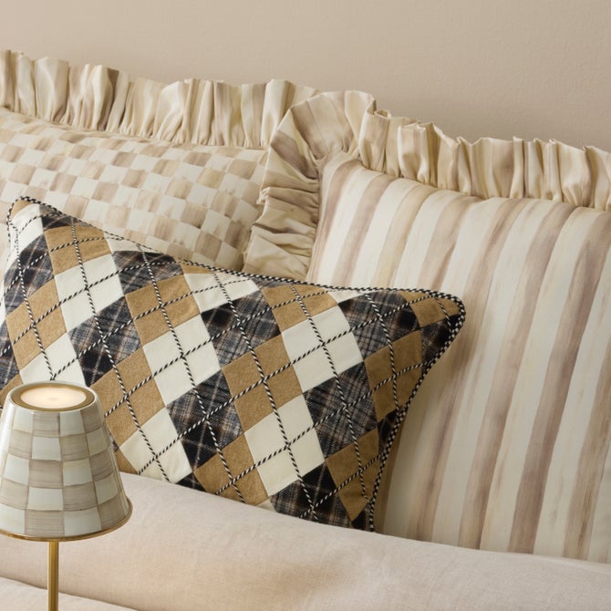 Mocha Stripe Throw Pillow with Ruffle image number 1
