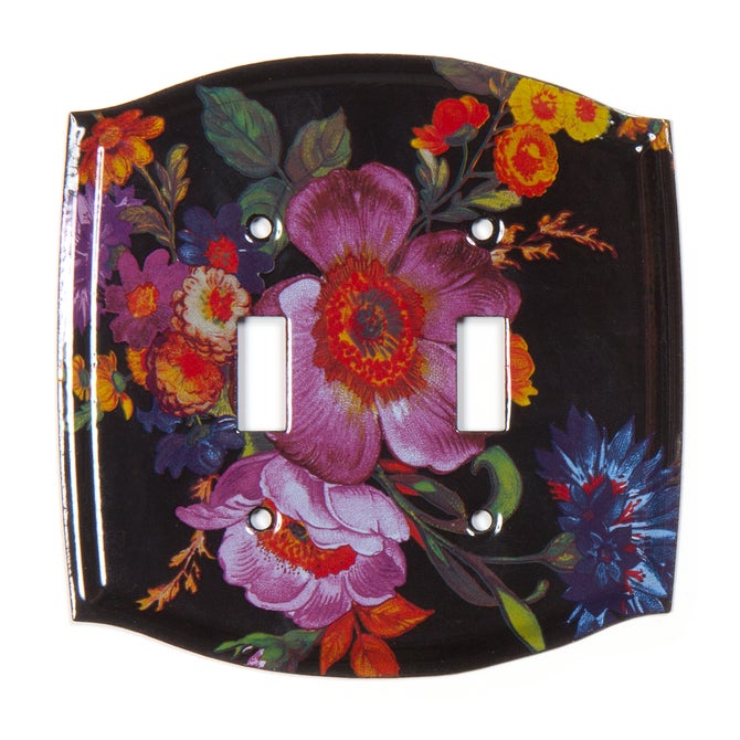 Flower Market Switch Plate - Double Toggle - Black image number 0