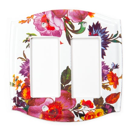 White Flower Market Enamel Switch Plate - Double Rocker