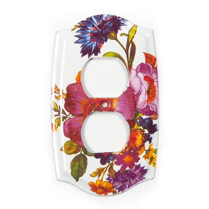Flower Market Enamel Double Outlet Cover - White