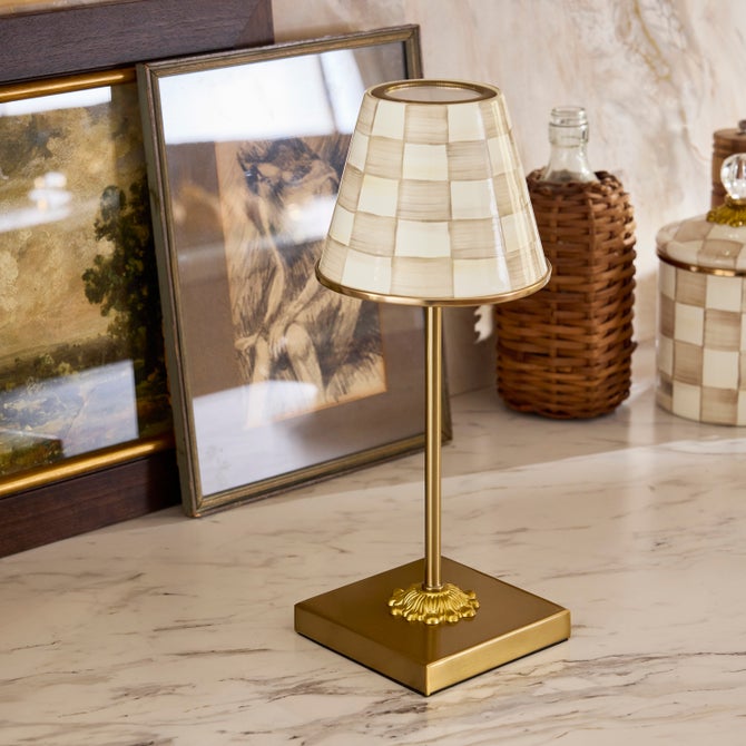 Mocha Check LED Rechargeable Cafe Table Lamp image number 1