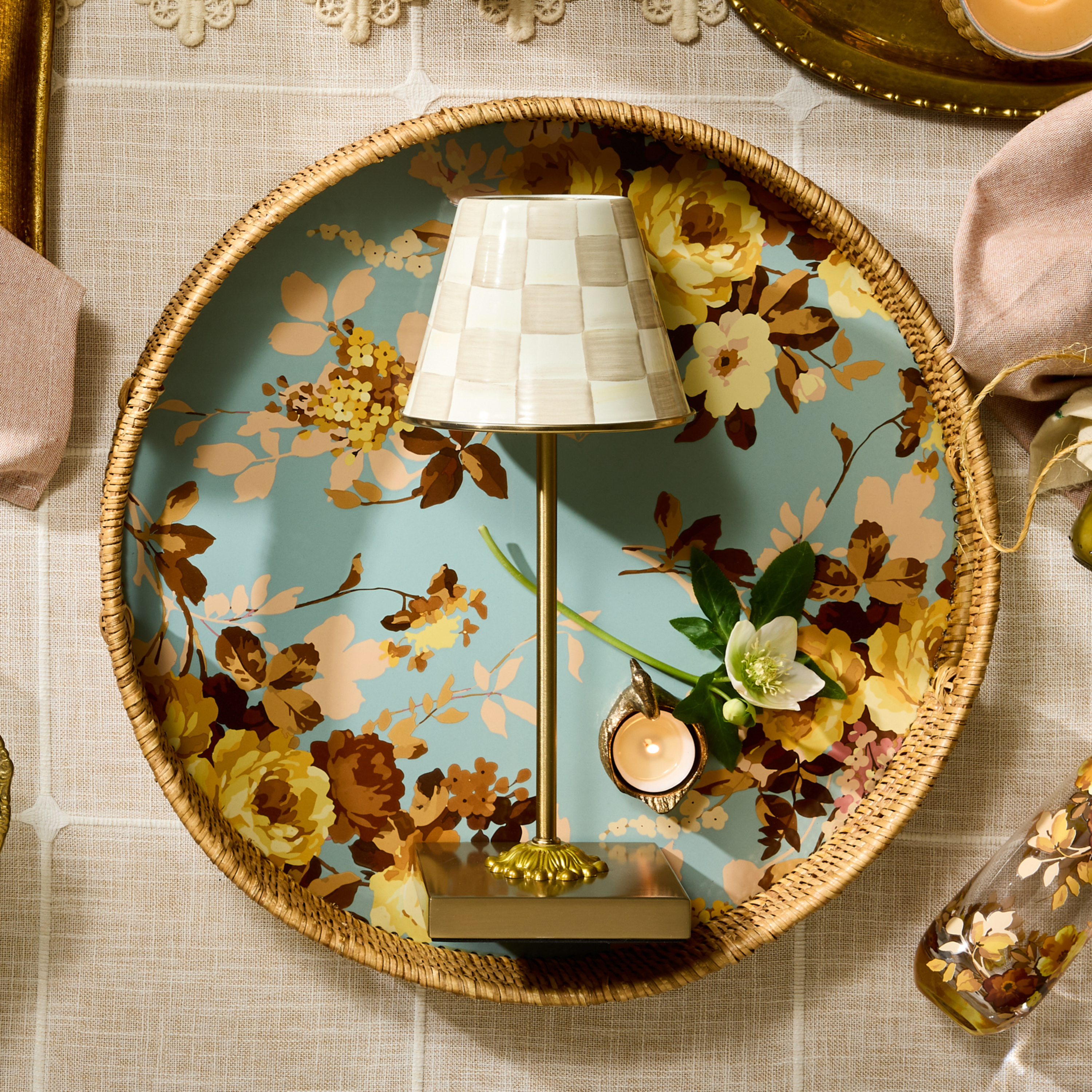 MacKenzie-Childs | Mocha Check LED Rechargeable Cafe Table Lamp