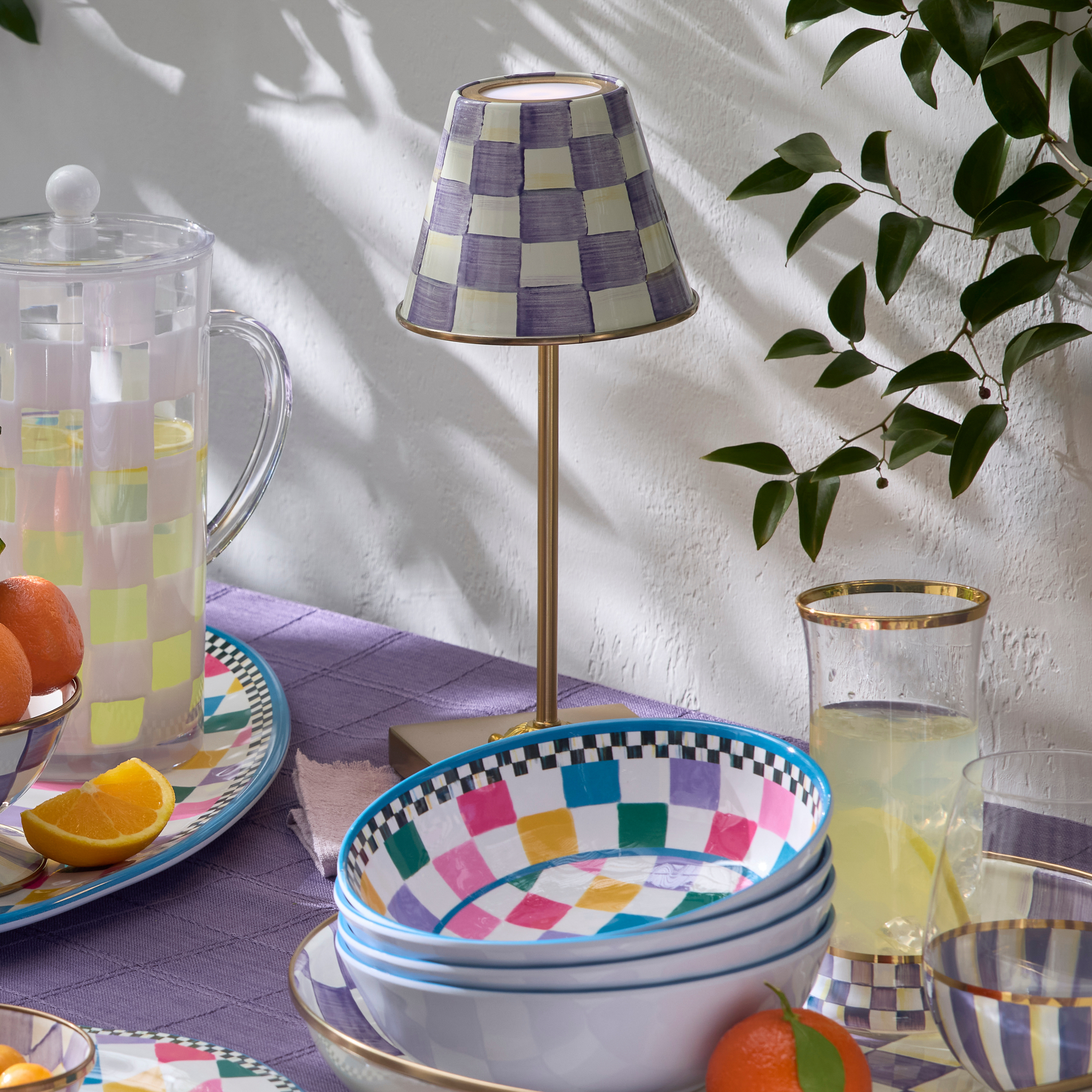 MacKenzie-Childs | Violet Check LED Rechargeable Cafe Table Lamp