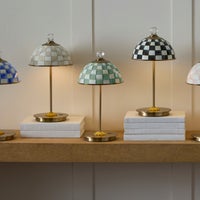 Emerald Check LED Rechargeable Dome Table Lamp
