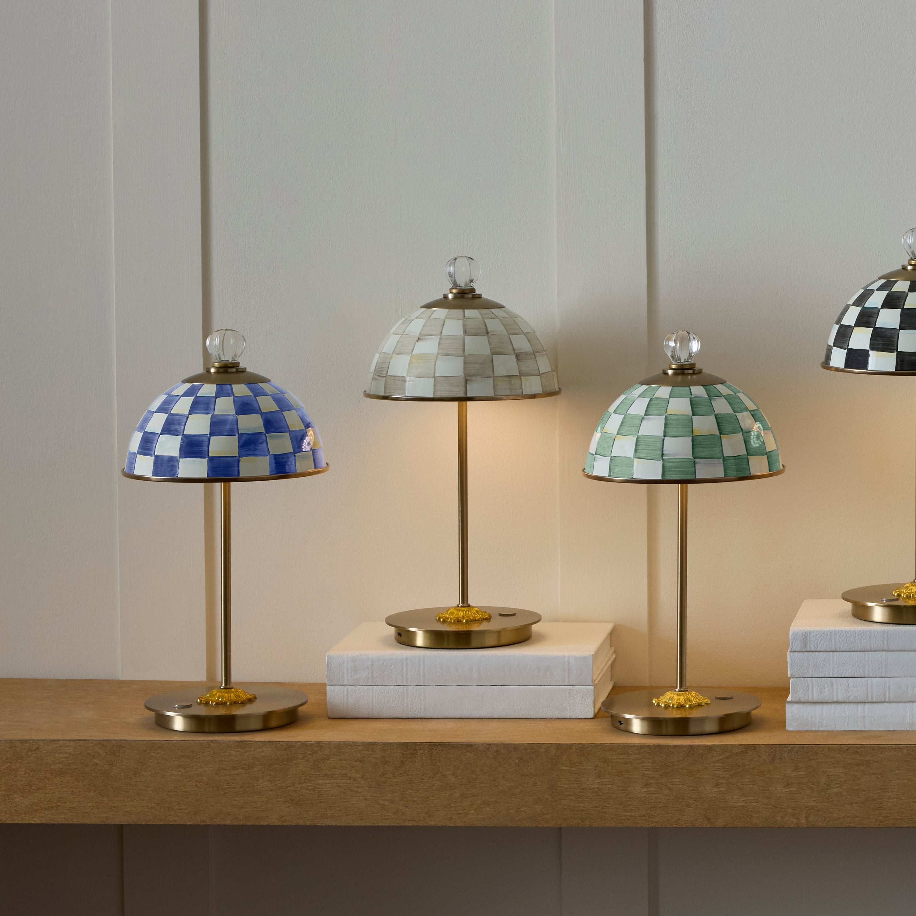 MacKenzie-Childs | Mocha Check LED Rechargeable Dome Table Lamp