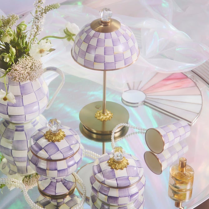 Violet Check LED Rechargeable Dome Table Lamp image number 1
