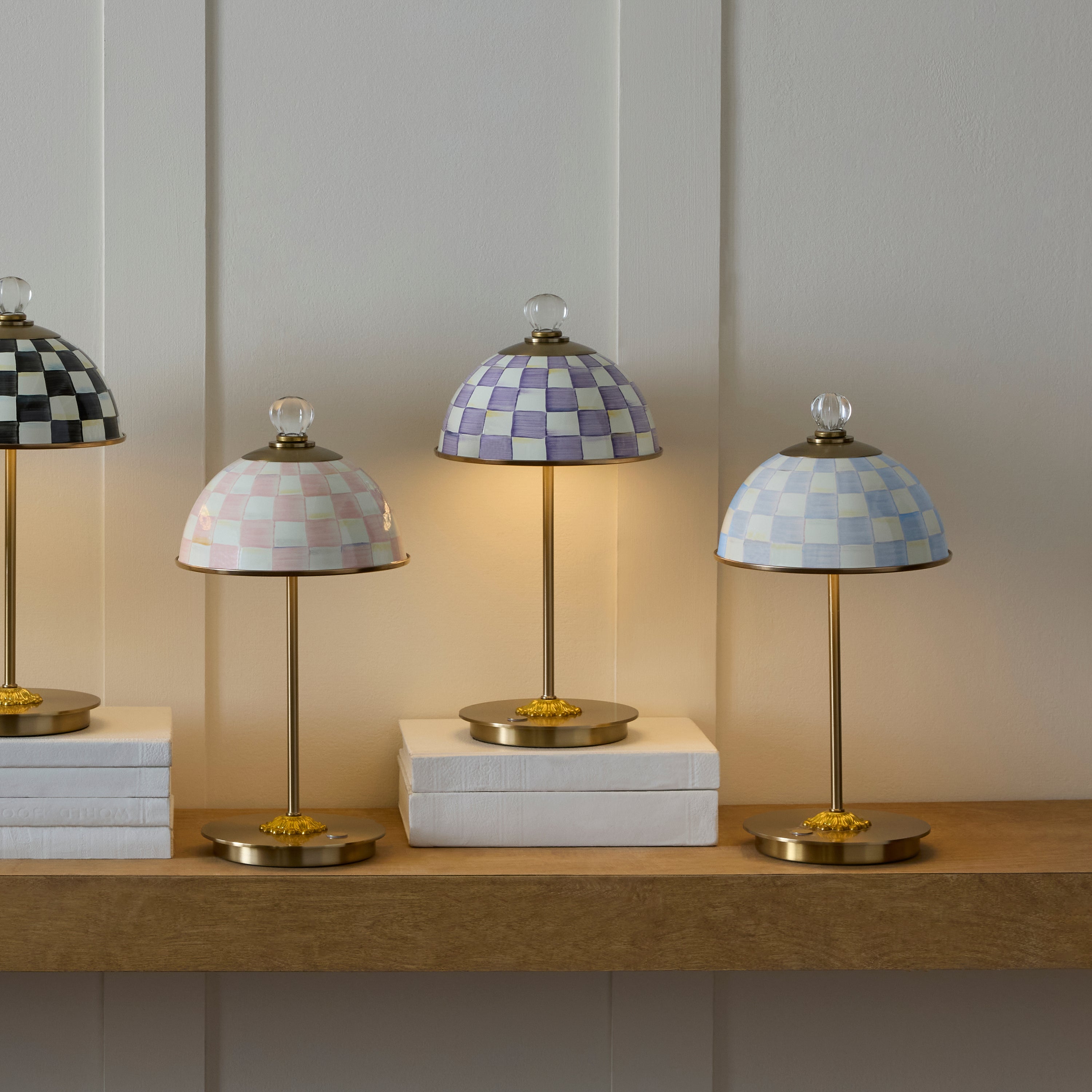 MacKenzie-Childs | Violet Check LED Rechargeable Dome Table Lamp