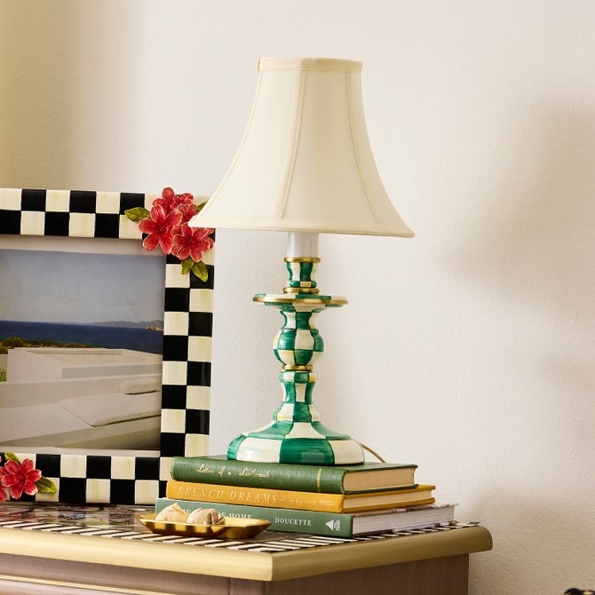 Emerald Check Candlestick Lamp image number 1