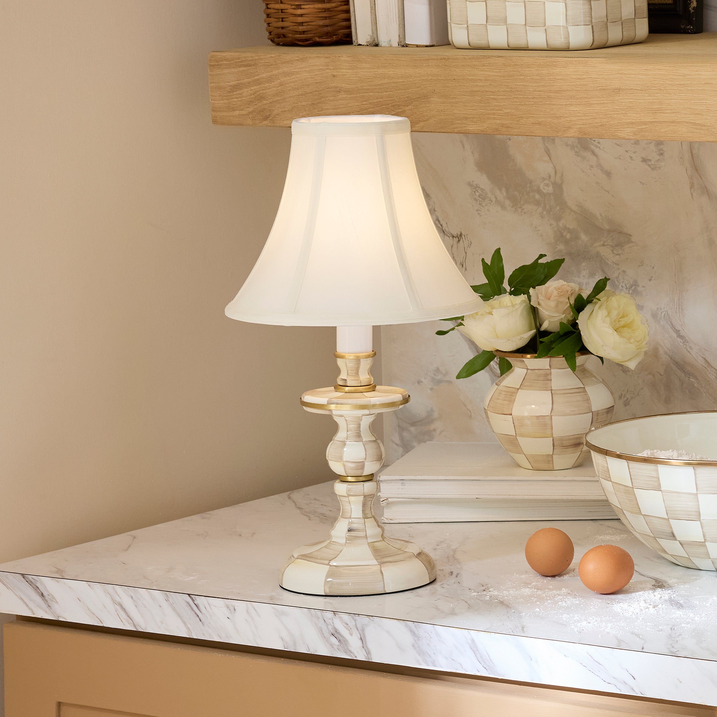 MacKenzie-Childs | Mocha Check Candlestick Lamp