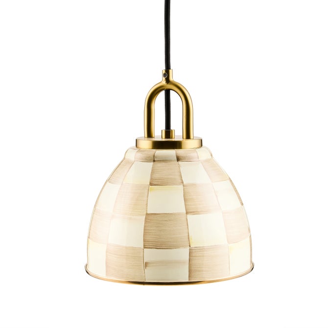Mocha Check 8" Dome Pendant Lamp image number 0