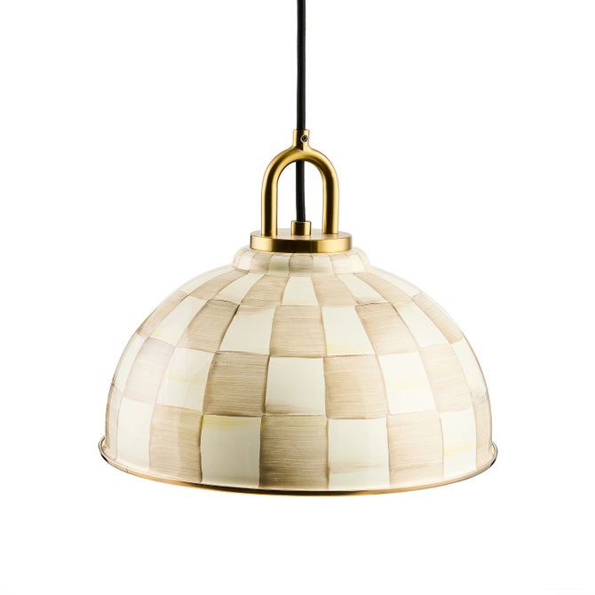 Mocha Check 12" Dome Pendant Lamp image number 0
