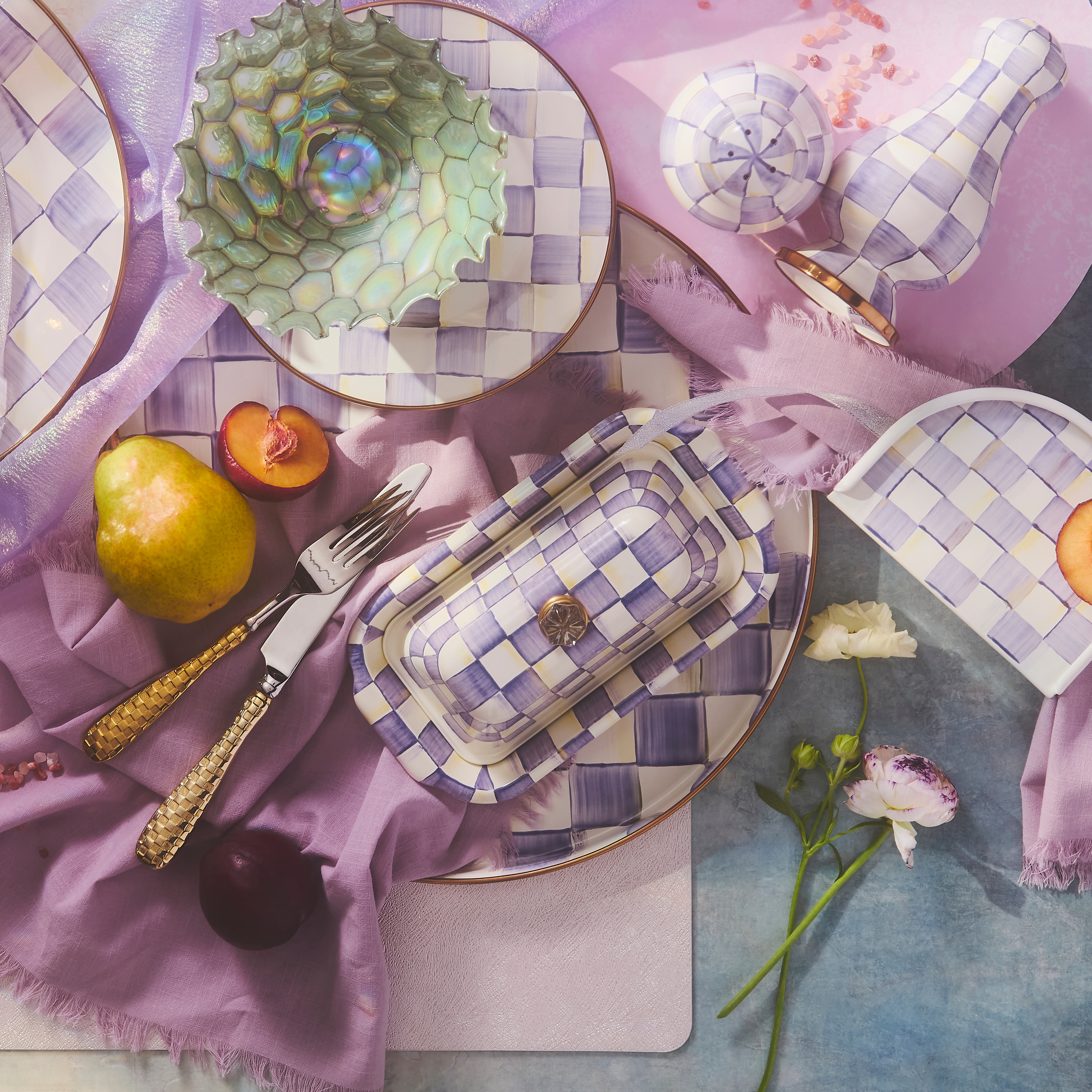 MacKenzie-Childs | Violet Check Butter Box