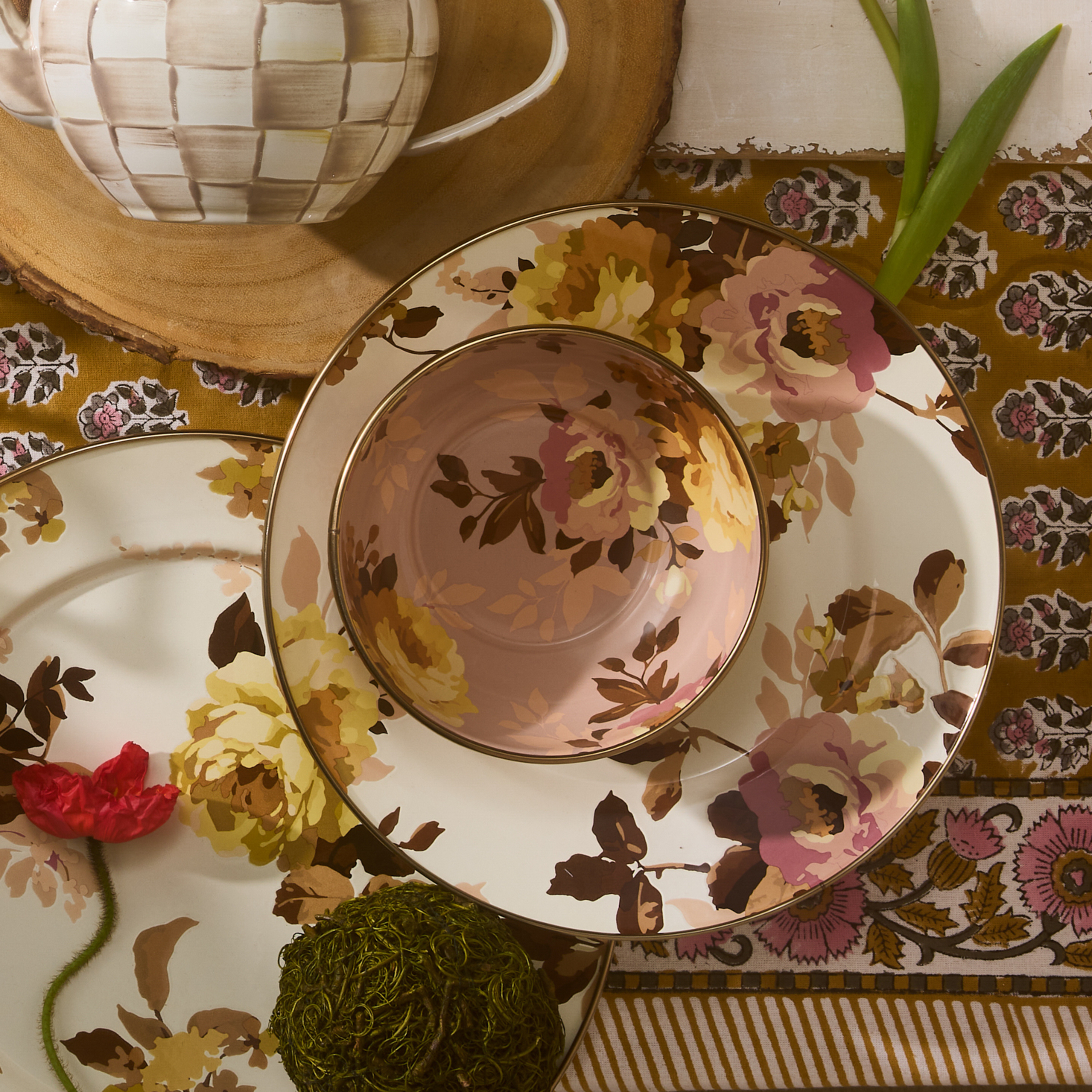 ♩　Mackenzie-childs　マッケンジーチャイルズ　ボウル MacKenzie-Childs | Wild Rose Mauve Everyday Bowl