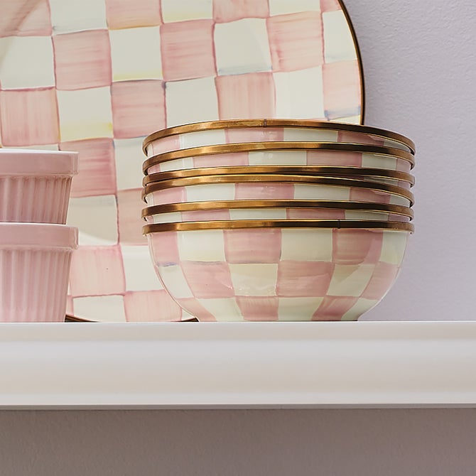 Rosy Check Enamel Everyday Bowls, Set of 4 image number 1
