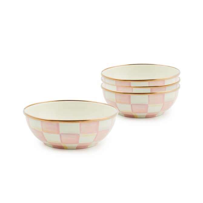 Rosy Check Enamel Everyday Bowls, Set of 4 image number 0