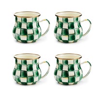Emerald Check Mugs, Set of 4